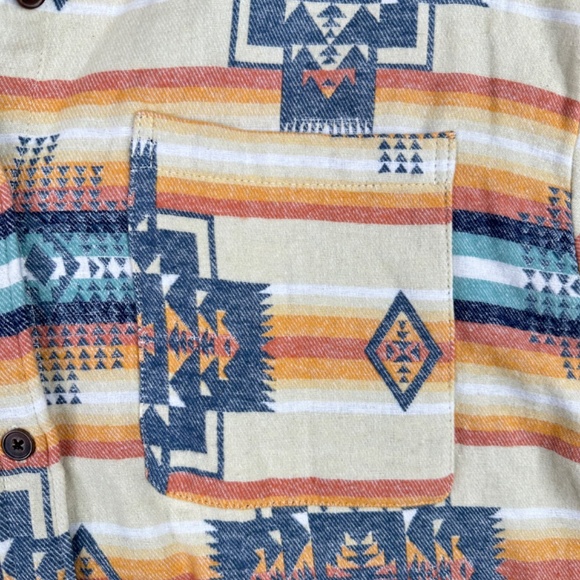 Mountain And Isles Southwestern Navajo Knit Jacquard Button Down Shirt Tan Blue - Picture 4 of 5